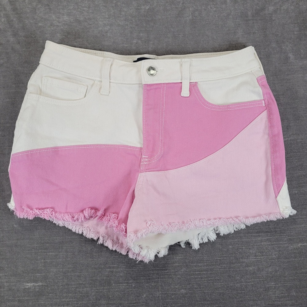 Hollister High Rise Mom Shorts Pink White Colorblock Size 5 Vintage Stretch